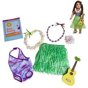 American Girl Doll Hawaii Luau Outfit Lei Swimsuit Ukulele Kanani Necklace Box